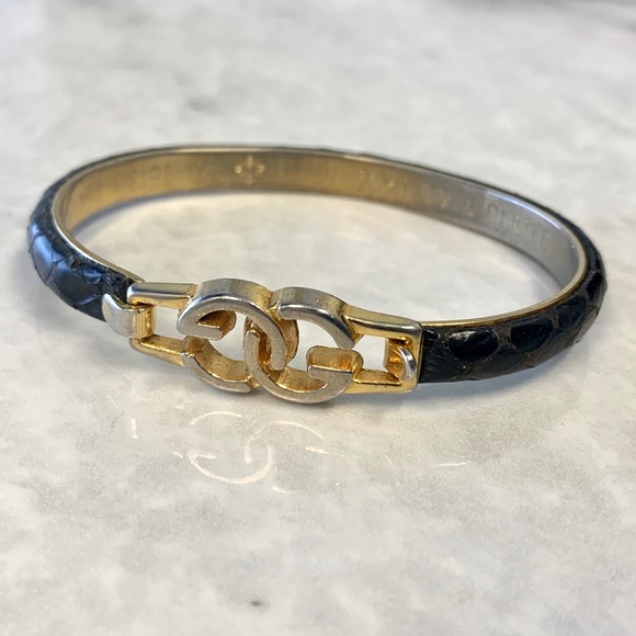 Gucci Jewelry - Vintage Gold Gucci Black Snakeskin Bracelet
